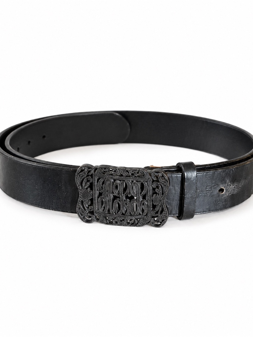 Lauren Ralph Lauren Black Leather Belt Filigree Buckle Size M